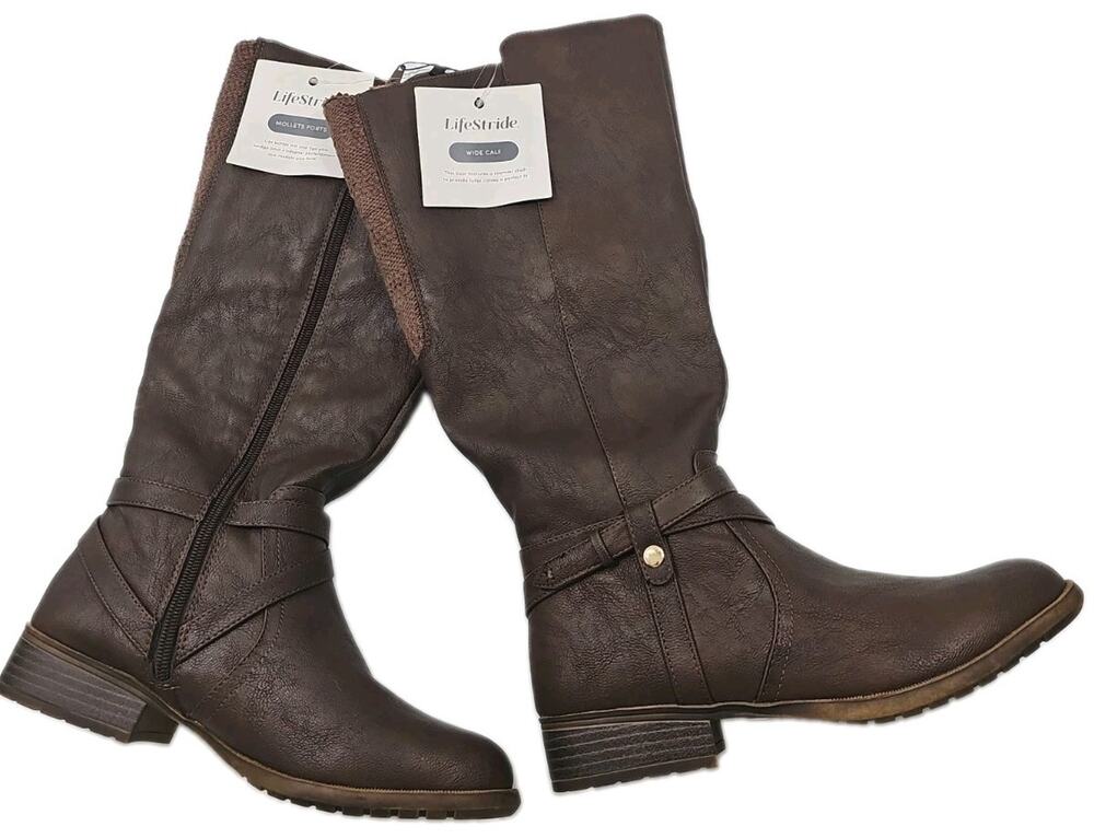 LifeStride ~Woman 7.5M~ Brown Xtrovert Wide Calf High Shaft Boot Dark Tan NWOB.